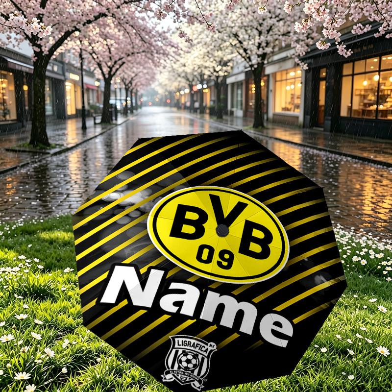 Custom Name Personalized Borussia Dortmund Print Umbrella, Auto Open Close, 8‑Rib Sturdy Frame, Commute Camping Hiking Use, Birthday Gift