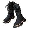 Autumn and Winter Plus Size European and American Cross-border New High-top Front Lace-up Simple Style Thick Heel Women's Boots