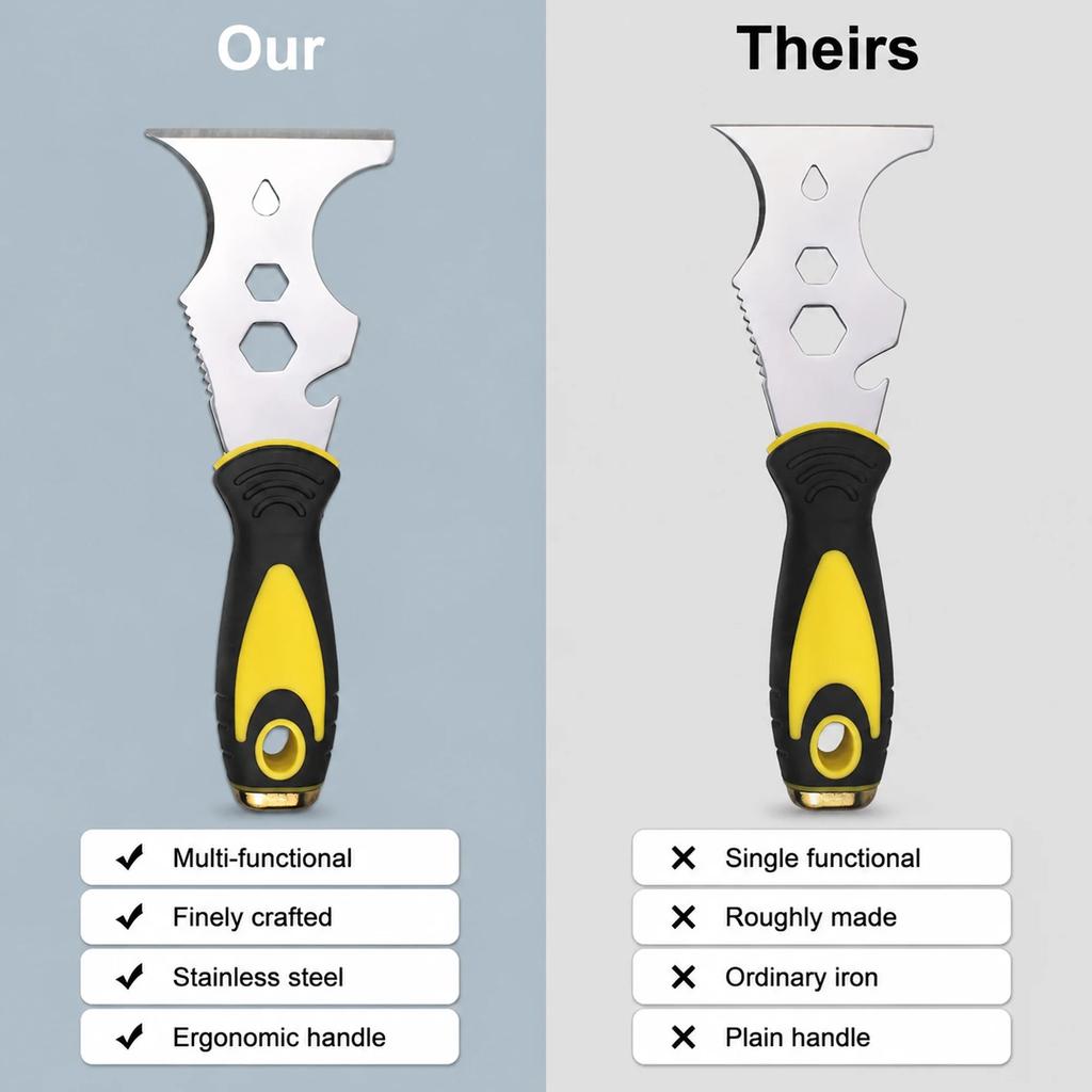 Putty Knife, Paint Scraper 15 In 1 Putty Knife Multi Use Painters Tool, Taping Knife, Paint Scraper Tool for Wood, Metal Scraper with Hammer End(1pc)