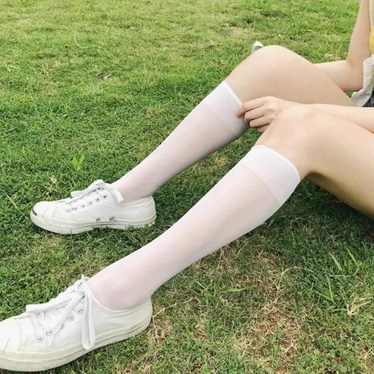 2pairs Lolita Summer Socks Silk Knee Socks Tube Jk Girls Long Sock White Black Half Sock Lolita Nylon Knee Transparent Stockings