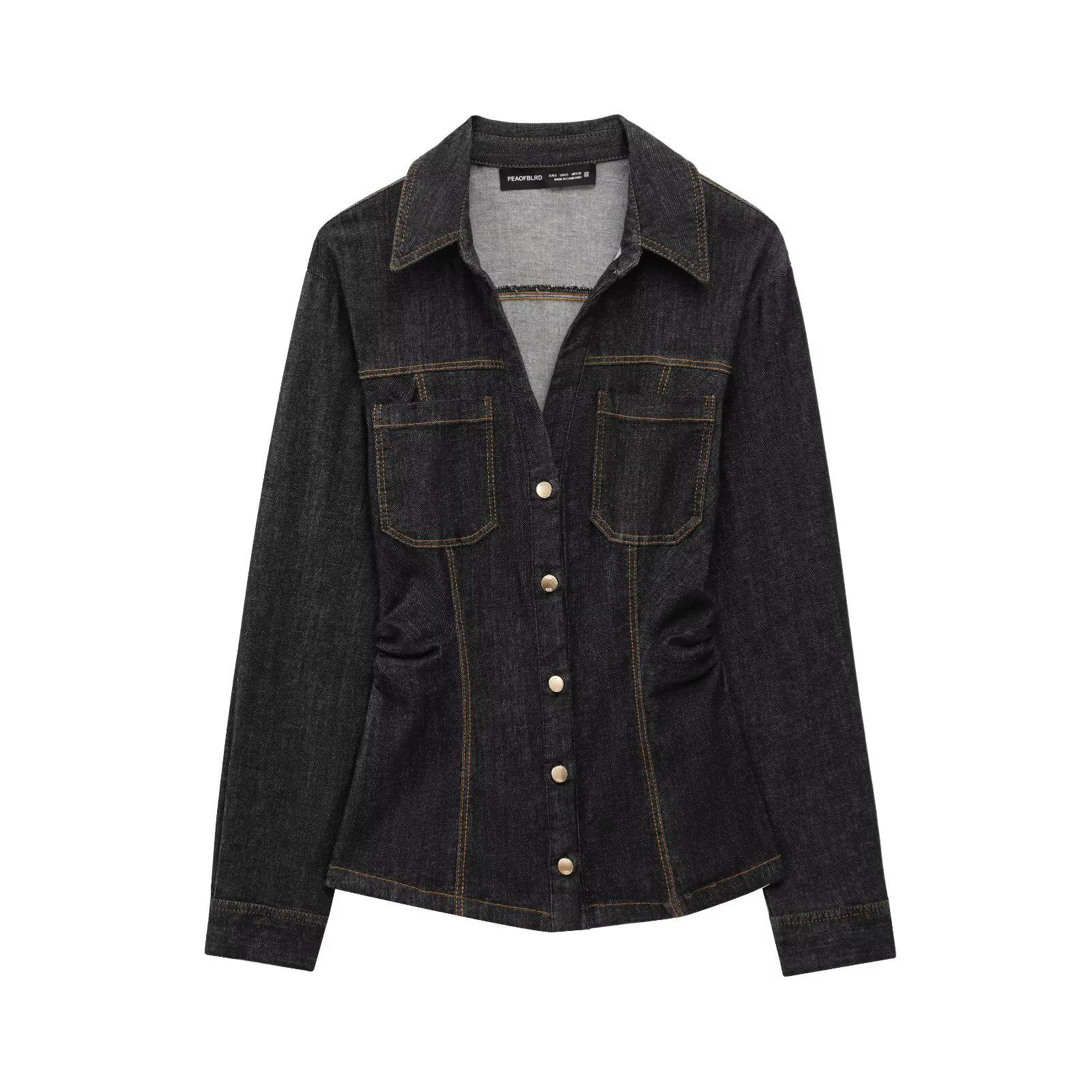 

Весна 2025 Женский Ретро Минималистичный Джинсовый Комплект: Рубашка с Лацканами и Облегающие Длинные Брюки L