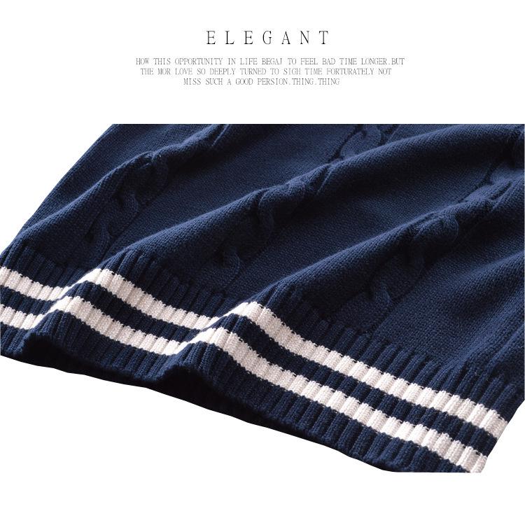 In-Stock British Style JK Uniform V-Neck Color Block Cable Knit Sweater Vest for Men & Women