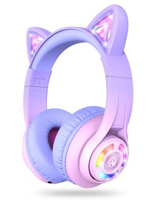 IClever Παιδικά Ακουστικά Bluetooth Ακουστικά Αυτί Γάτας LED Φωτιζόμενα Ασύρματα Παιδικά Ακουστικά με Όριο Έντασης 45 Ώρες Αναπαραγωγής με Μικρόφωνο για (74/85