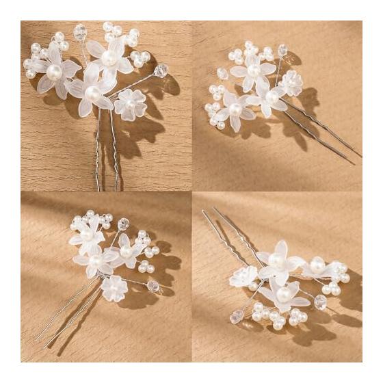 NEUROVEX 5pcs Flower Hair Pins U-Pin Set Bridal Wedding Hair Accessories Flower Tiara Resin Pearl Jewelry for Women Ceremony Graduation Recital