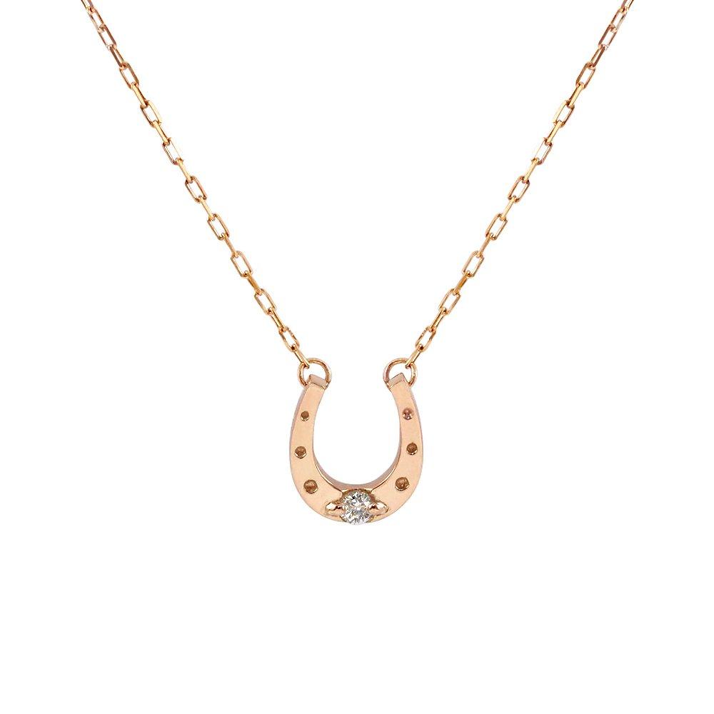 Barzaz Horseshoe Necklace for 10K Pink 10K Gold Women, Diamond, Gold, Horseshoe, K10,