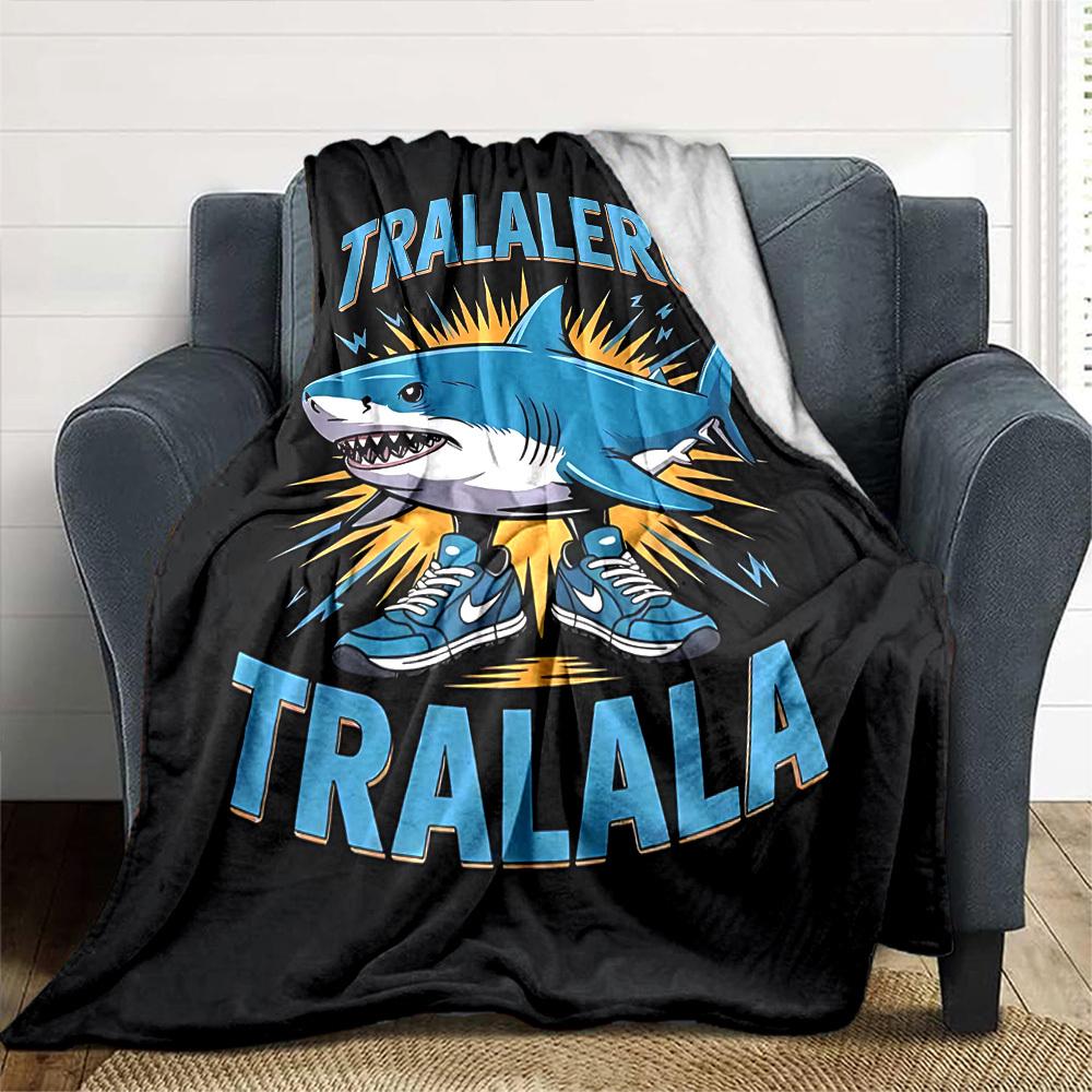 1pc shark tralalero Throw Blanket Soft Flannel, Cozy All Season Polyester Perfect for Home, Office
