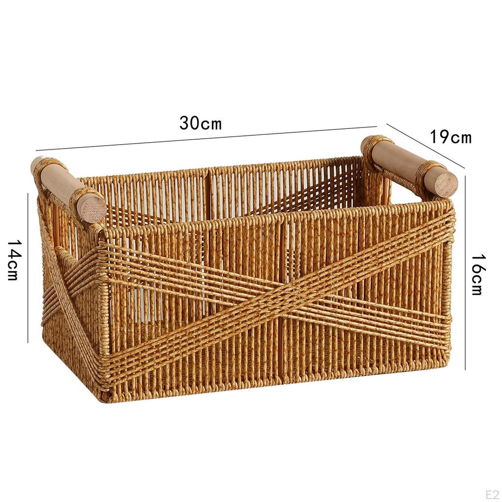 PE Rattan Aufbewahrungskorb Multifunktional Auslaufsichere Basis Massivholzgriffe Dichtes Geflecht Badezimmer