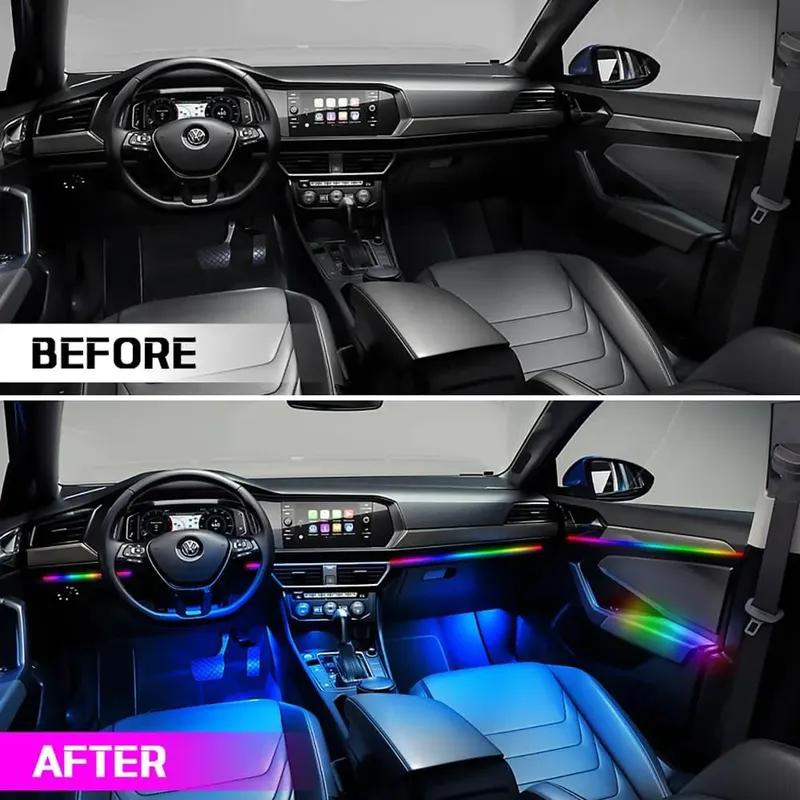 Acrylic Car Interior LED Strips USB Interface Dynamic Colorful RGB Car Ambient Lights Interior Neon Strip Music Sync App Control