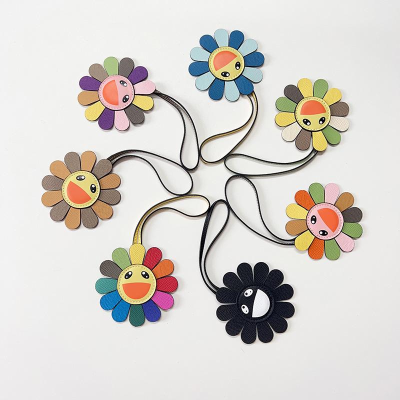 Sunflower Heronsbill Keychain Pendant For Women Backpack Bag Charm  Genuine Leather Charm