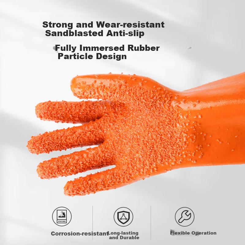 Caiyile Acid And Alkali Resistant Latex Work Gloves, PVC Non-Slip Oil-Resistant, 618 Granules, Anti-Slip, 5 Pairs, 02558