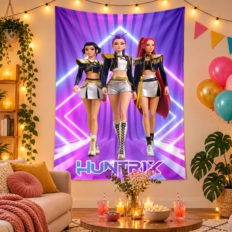 Polyester Wandteppich mit KPop Dämonenjäger Design, Dekorative Hängedekoration für Schlafzimmer Wohnzimmer Studentenwohnheim