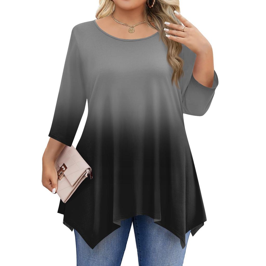 Dámská trička s 3/4 rukávem plus size, tunikové topy s kulatým výstřihem, základní volný střih, trička L-5XL