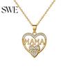 Alloy Jewelry Mothers Day Gift Necklace Rhinestone Heart-Shaped Pendant Anti-Oxidation Heart Charm Mother Clavicle for Daily Wear Gifting