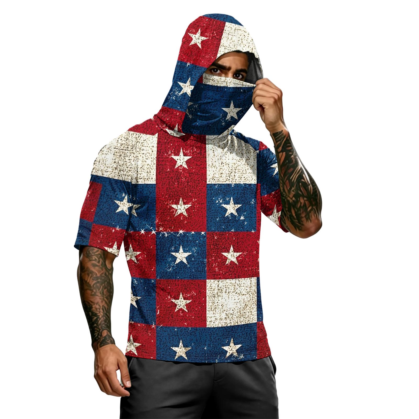 

Men s Summer Independence Day Color Block Quick Dry Short Sleeve Tee, UPF 0+ UV Block Fishing & Sports Sun Hoodie XXL синий