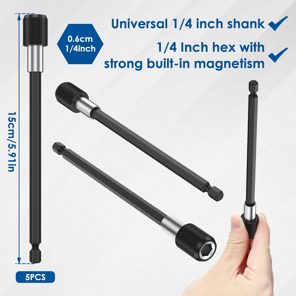 Self-Locking Screwdriver Drill Bit Holder Extension Rod Quick Release 1/4 in Magnetic Hex Extension Chuck Adapter for Screw Nut