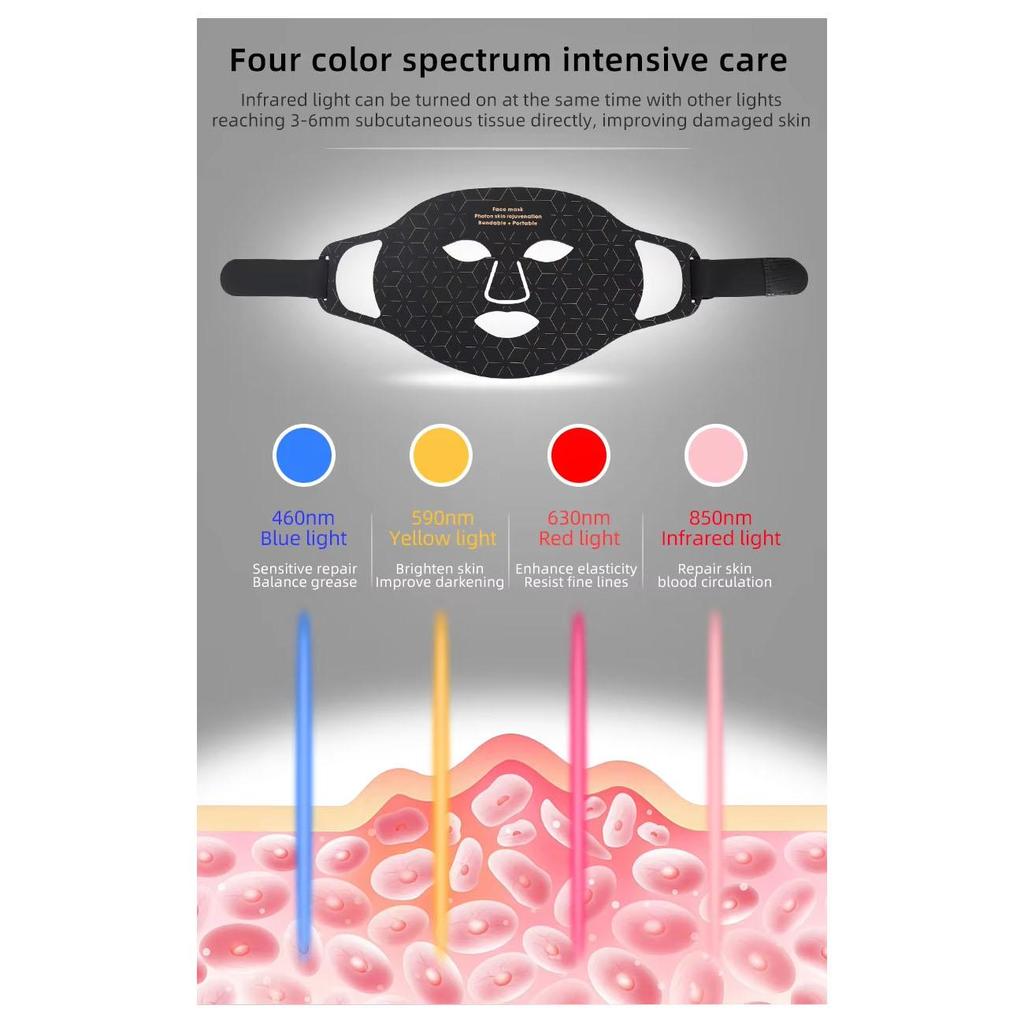 Máscara facial con terapia de luz LED 4 en 1, terapia de luz roja, antienvejecimiento, reducción de arrugas, reafirmación de la piel, blanqueamiento, máscara fotónica avanzada