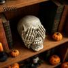 Retro Distressed Skull Halloween Figurine Hear See Speak No Evil Skeleton Head Resin Decoration Statue Gothic Home Decor for Desk Bookshelf,