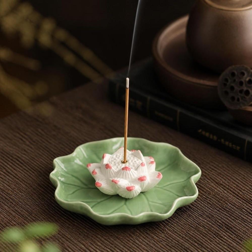 Ceramic Incense Burner Zen Chinese Style Tabletop Incense Base Censer Holder  For Household Aroma