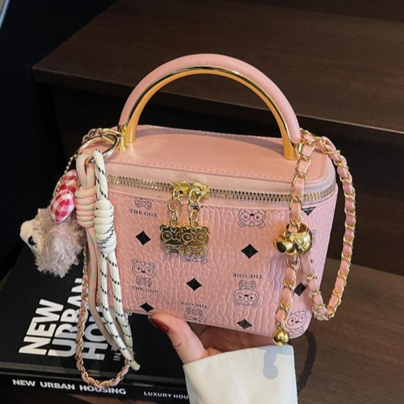 Fashion popular portable box bag women's soft leather retro printed shoulder bag versatile commuter chain messenger bag