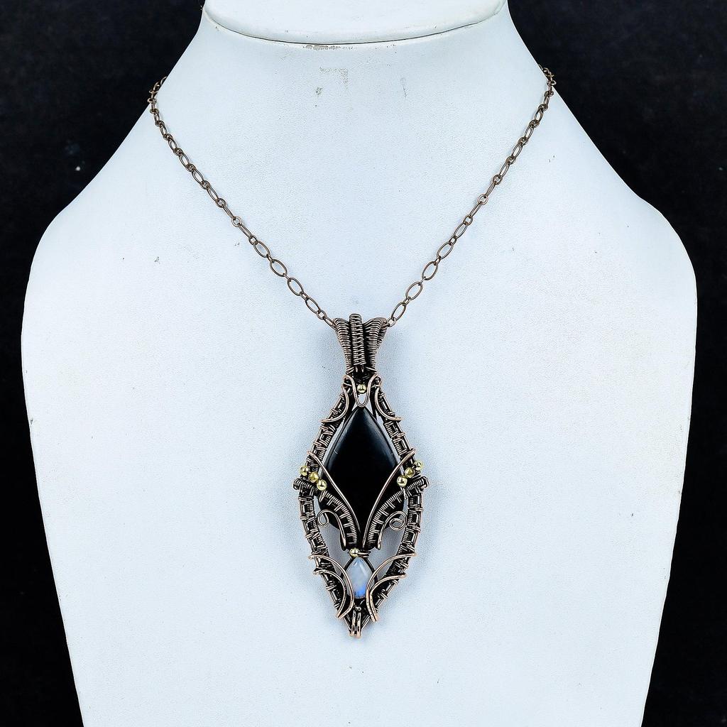 Shungite  999 Copper Wire Wrapped Gemstone Jewelry, Handmade Tree Of Life Pendant, For Thanksgiving