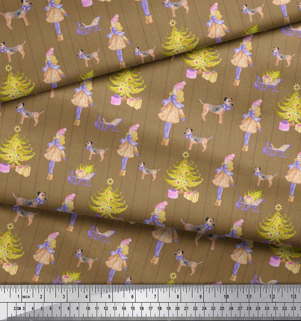 Soimoi Блакитна японська креп-атласна тканина для жінок, подарункова коробка та ялинка Різдвяний принт на метри 42 дюйми