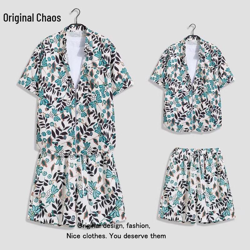 Hawaiian Floral Beach Resort Unisex Two-Piece Set: Loose Short Sleeve Shirt & Shorts
