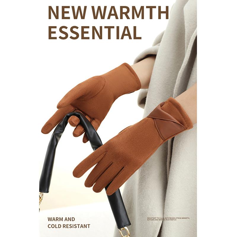 1 Pair Suede Gloves For Women Winter Velvet Gloves Elegant Touch Screen Gloves Riding Driving Keep Warm Outdoor Christmas Gift