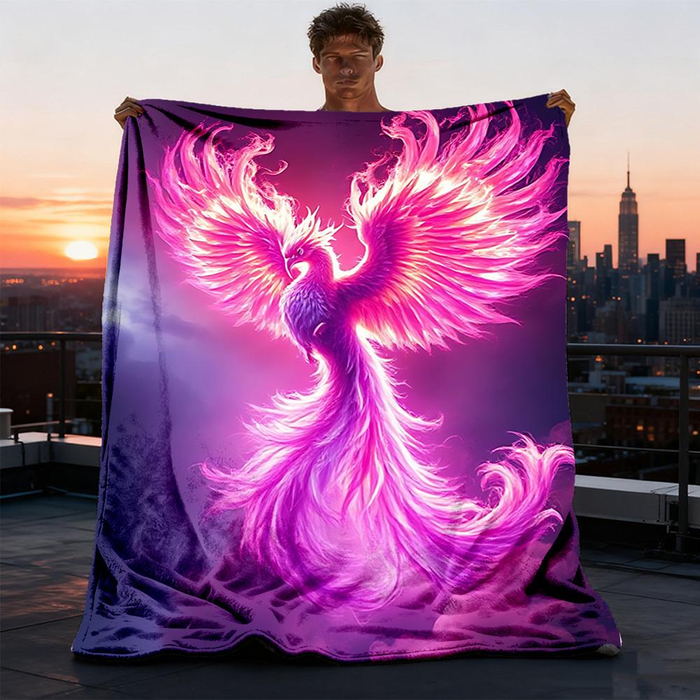 1pc Phoenix Feather Outdoor Flannel Blanket Soft All Season Polyester Throw , Perfect for Picnics & Travel , Picnic Accessory
