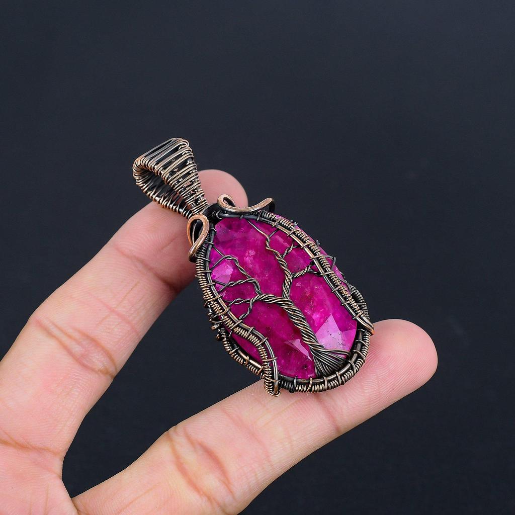 Ruby Pendant Gemstone Jewelry, 999 Copper Wire Wrapped Handmade Pendant, Latest Design Jewelry