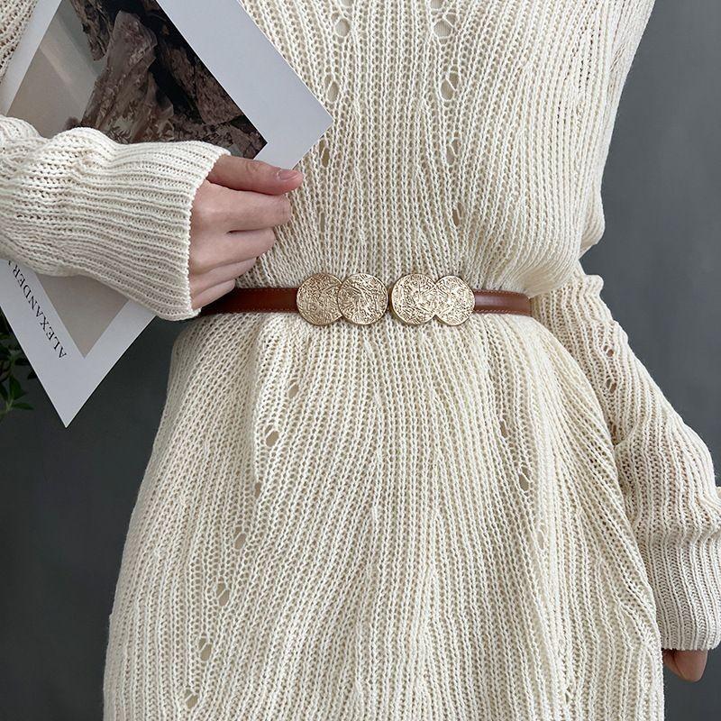 Elegant Womens Pu Waist Belt With Unique Double Circle Buckle For Dresses And Suits