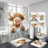 1/4pcs Bathroom Shower Curtain Set Cute Highland Cow Print Bathroom Curtain With 12 Hooks Non Slip Rugs Toilet Cover Mat Bathroom Partition
