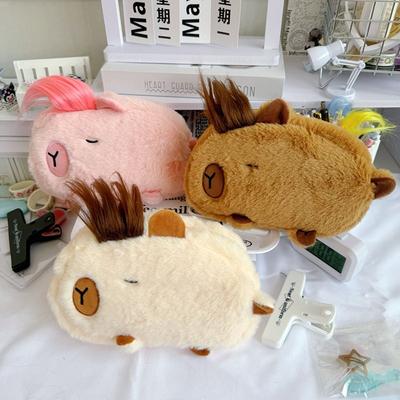 Cartoon Capybara Pencil Bag Large Capacity Pencil Storage Bags Kawaii Pen Pouch Students Stationery Organizer Makeup Bag