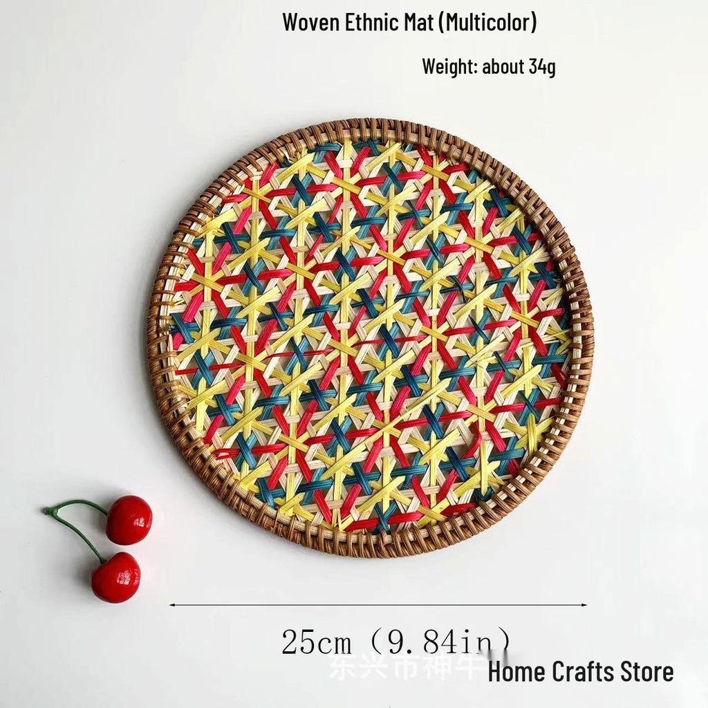 Ethnic Bamboo Weaving Handmade Coaster Set - Heat Resistant Round Placemats for Kitchen & Restaurant