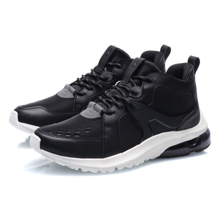 Li Ning Bubble Walker Fleece Mid-Top Trendy Sports Shoes Men Sneakers Black White AGLQ105-2