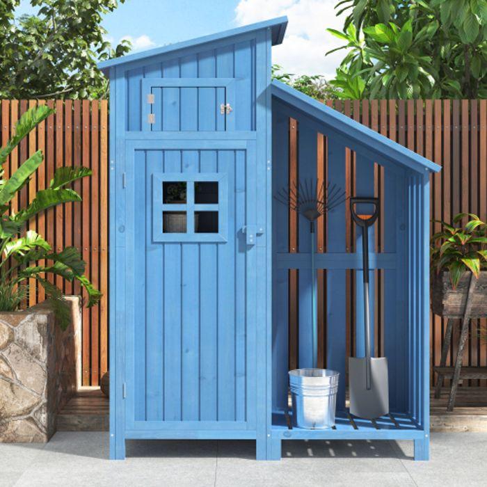 Abri à outils - MUVOE - 124x46x174 cm - Bois massif - Couleur bleu - Étanche