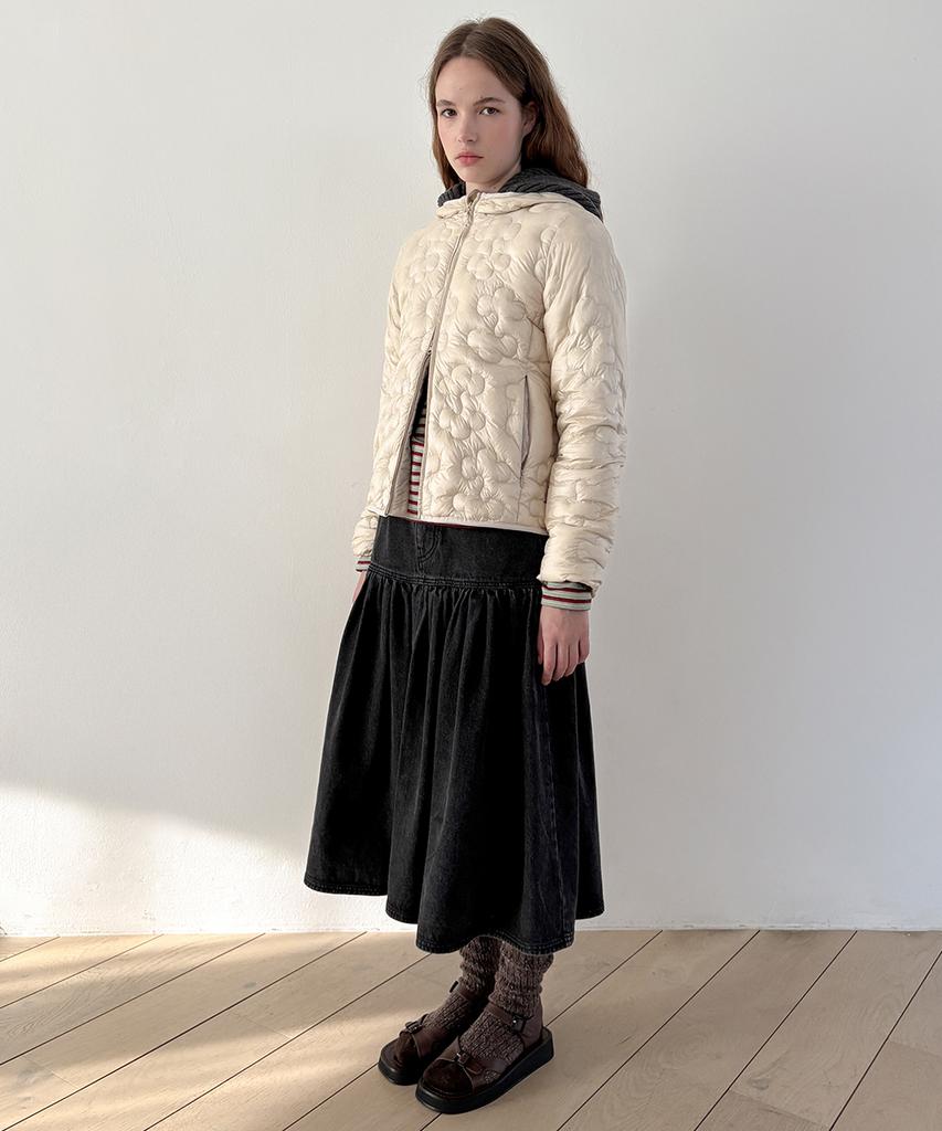 Sinun Sn Flare Denim Skirt (Black)