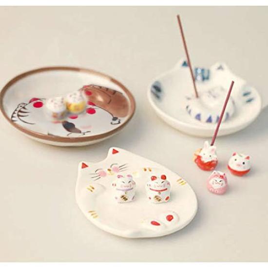 Umora Incense Holder, Incense Plate, for Incense, Aromatherapy, Home Decor, Good Luck, Handmade, Cute Ceramic Figurine, Gift (Plate: Dumpling Cat)