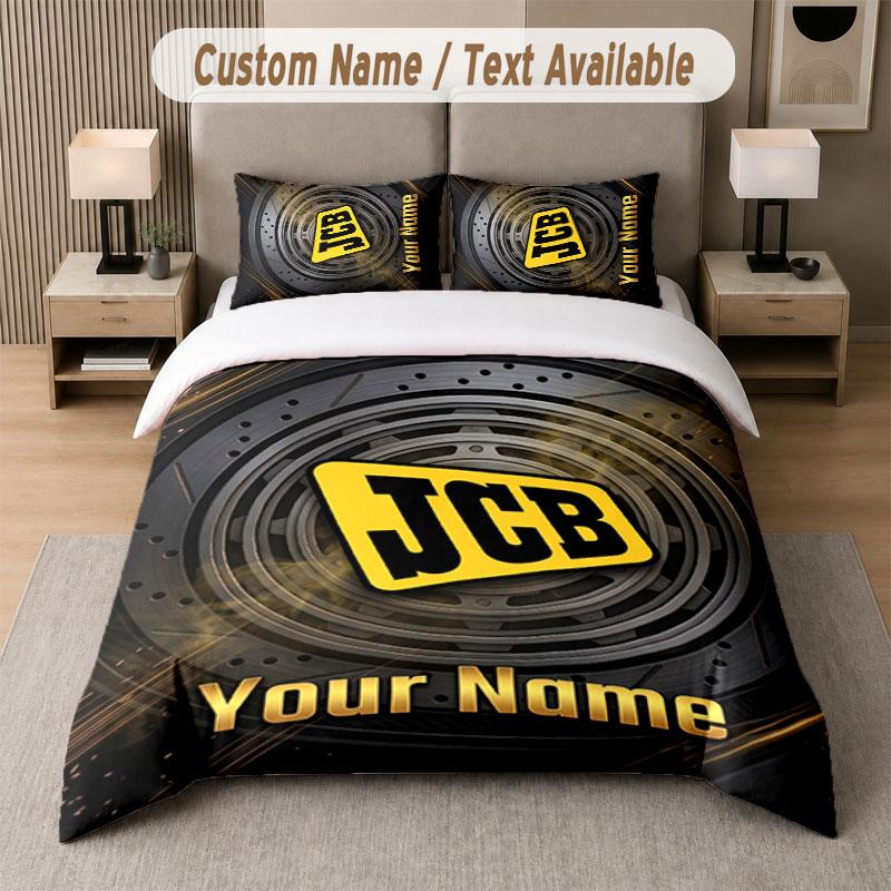 Custom Bedding Set JCB Pattern, Print Name Text 1 Duvet Cover Plus 2 Pillowcases Home Textile