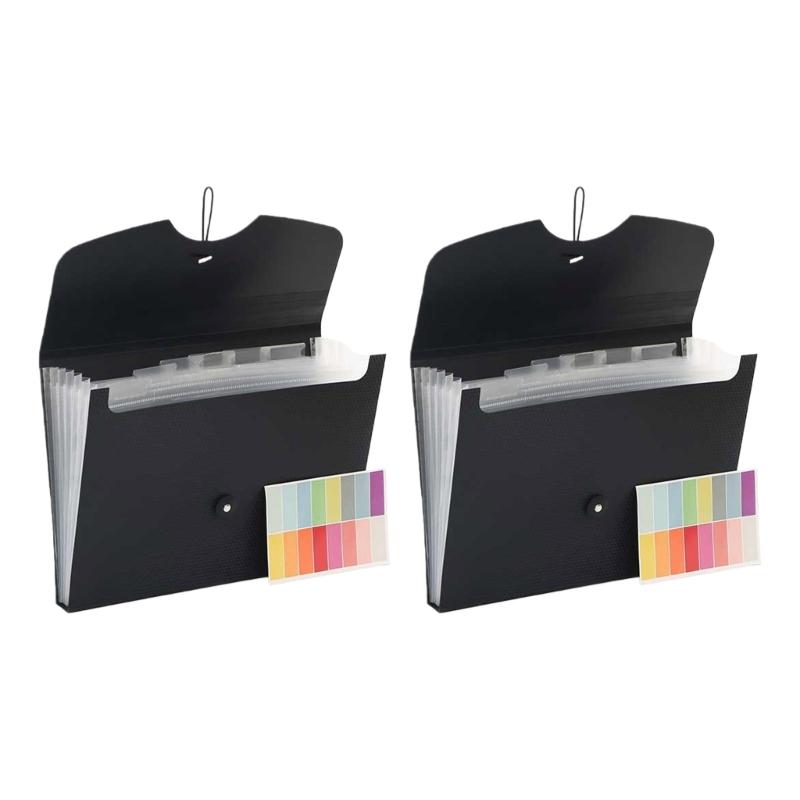 

2Pcs 7 Pockets Expandable File Case Plastic Document Organiser Bag Elastic String Closure for Office School Supplies 1