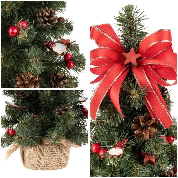 Sapin De Noël Artificiel - Creative Home - 40cm - Rouge - Socle En Bois - Décoration Intérieure