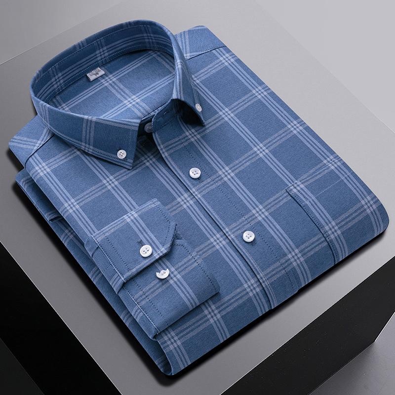 Nouveau dans Chemise Surdimensionnée Manches Longues 100% Coton Chemises pour Hommes Coupe Ajustée Formel Uni Chemise à Carreaux Décontracté Hauts Designer Vêtements Noirs