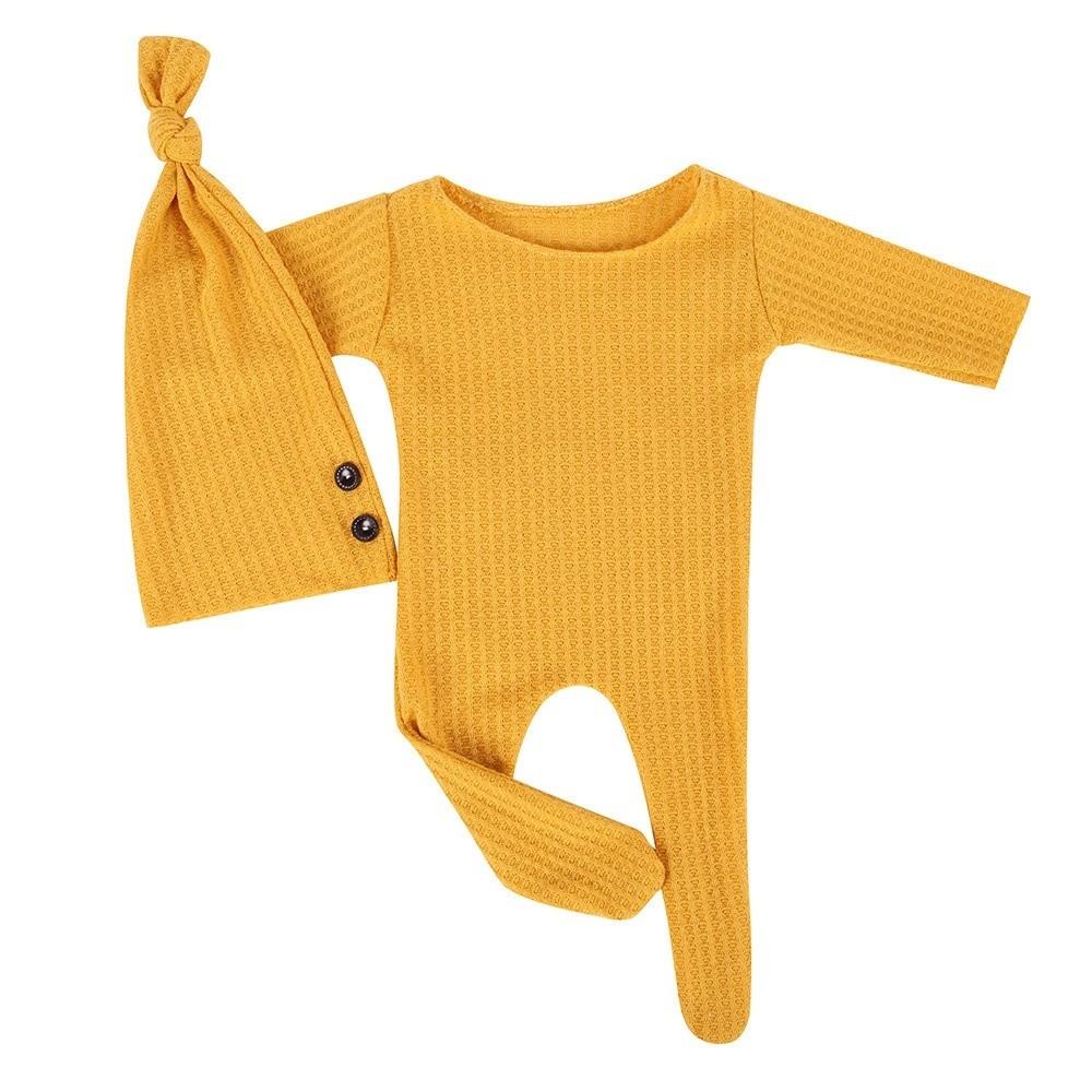 2Pcs/Set Crochet Knit Newborn Photoshoot Outfit Footed Newborn Prop Set Baby Bodysuit Photo Props