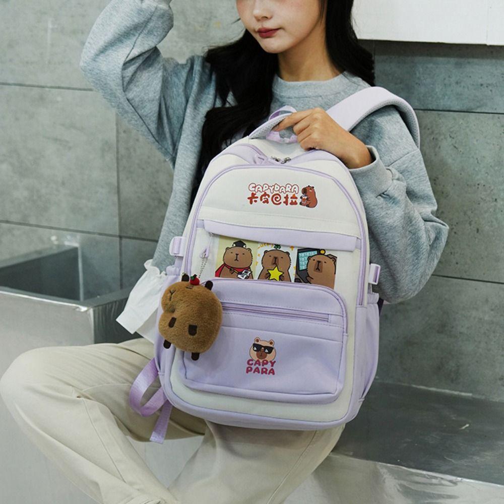 Cartoon Capybara Backpack Casual Style Casual Shoulder Bag Trendy School Bag  Travel