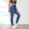 Women's Fashion Ripped Denim Leopard Print Casual Middle Waistline Trousers Pants & Capris Casual Trousers