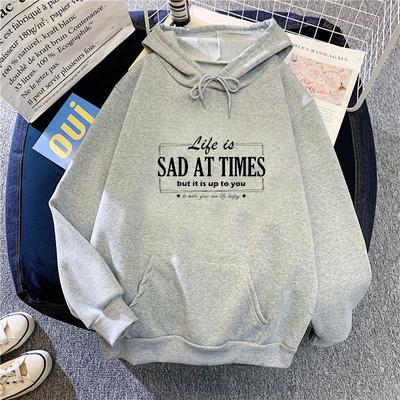 Women Loose Letter Print Hooded Hoodie Top  for Women Gray Fleece Sweatshirt for Autumn Winter
