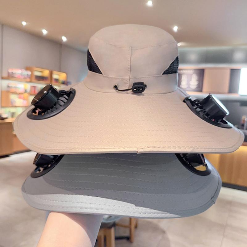 Large Size Quick Dry Bucket Hat With Solar Powered Fan Usb Charging Sun Hat For Men Outdoor Hiking Camping Fishing Cooling Wear