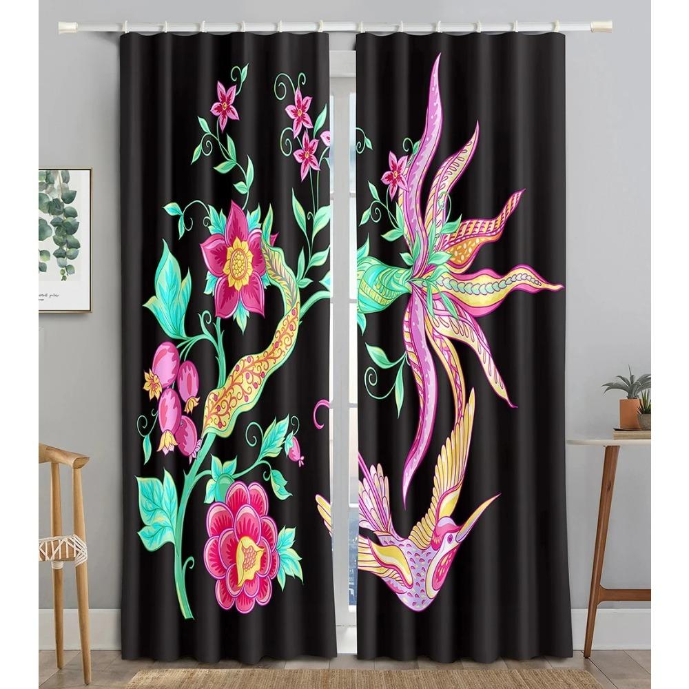 New Cheap Pink Flower Fish Green Peacock Curtain Bedroom Hotel Window 2 Panel High Shading New Fashion Various Color Pattern