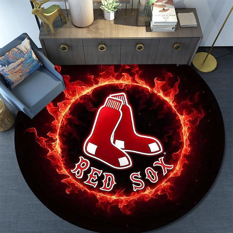 Boston Red Sox2 Round Area Rug,Carpet Rug for Living Room Bedroom Sofa Playroom Decor,Non-slip Floor Mat