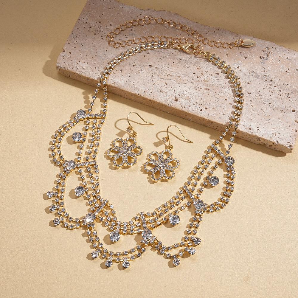 Luxury Rhinestone Floral Jewelry Set Chic Bridal Jewelry Set Necklace Earrings Set  Banquet золотой