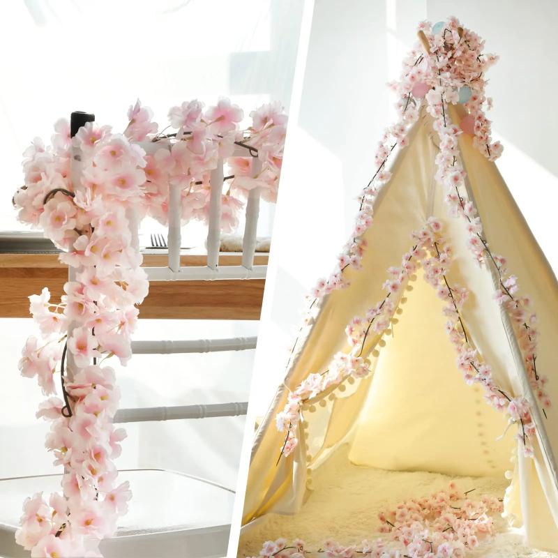 180Cm Artificial Flowers Cherry Blossom Garland Wedding Arch Garden Backdrop Home Party Decoration Silk Fake Plants Vine
